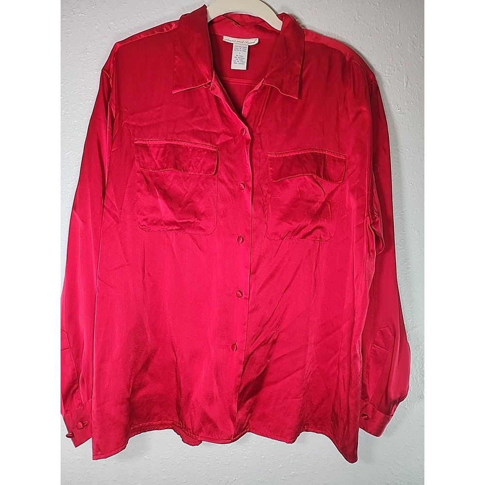 ANNA AND FRANK -‎ LARGE-  RED - 100% SILK  Vintage